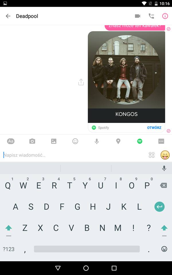 Facebook Messenger z możliwością dzielenia się utworami poprzez Spotify