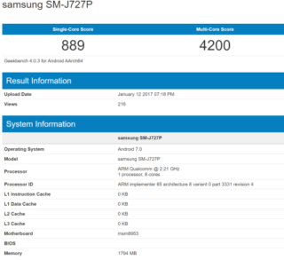 Samsung Galaxy j7 (2017) Geekbench