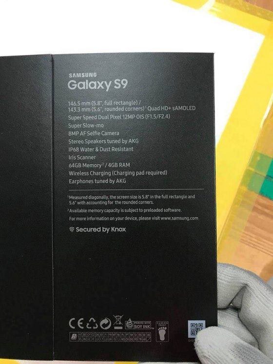 Samsung Galaxy S9 specyfikacja pudełko opakowanie