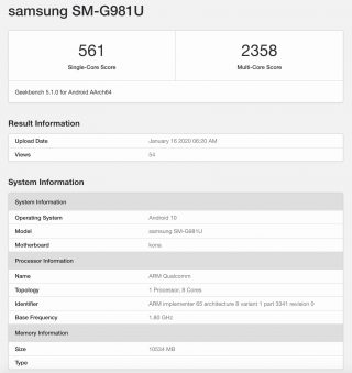 galaxy s20 geekbench 5