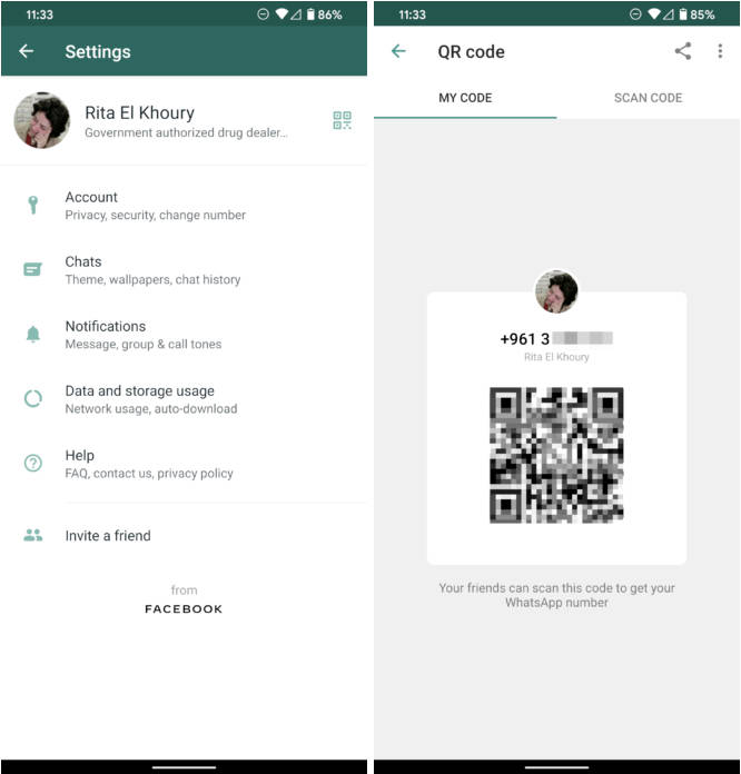 WhatsApp beta dzielenie profili przez kody QR