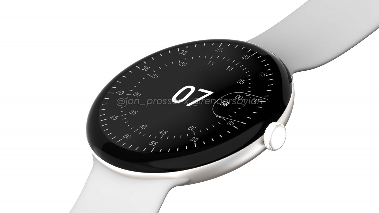 Pixel Watch smartwatch Google z Wear OS pozuje na renderach