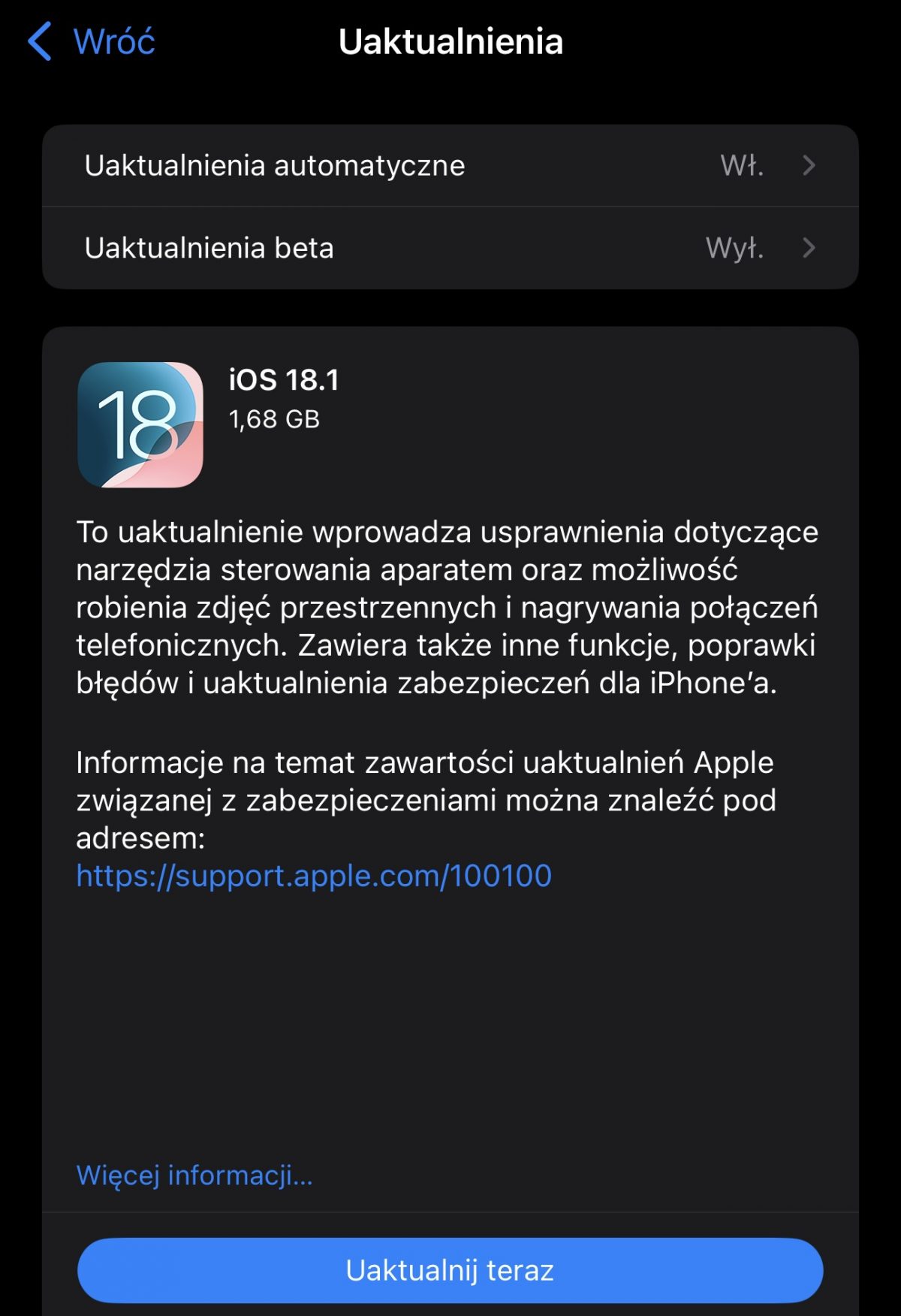 iOS 18.1 wykaz zmian w Polsce jak zainstalować