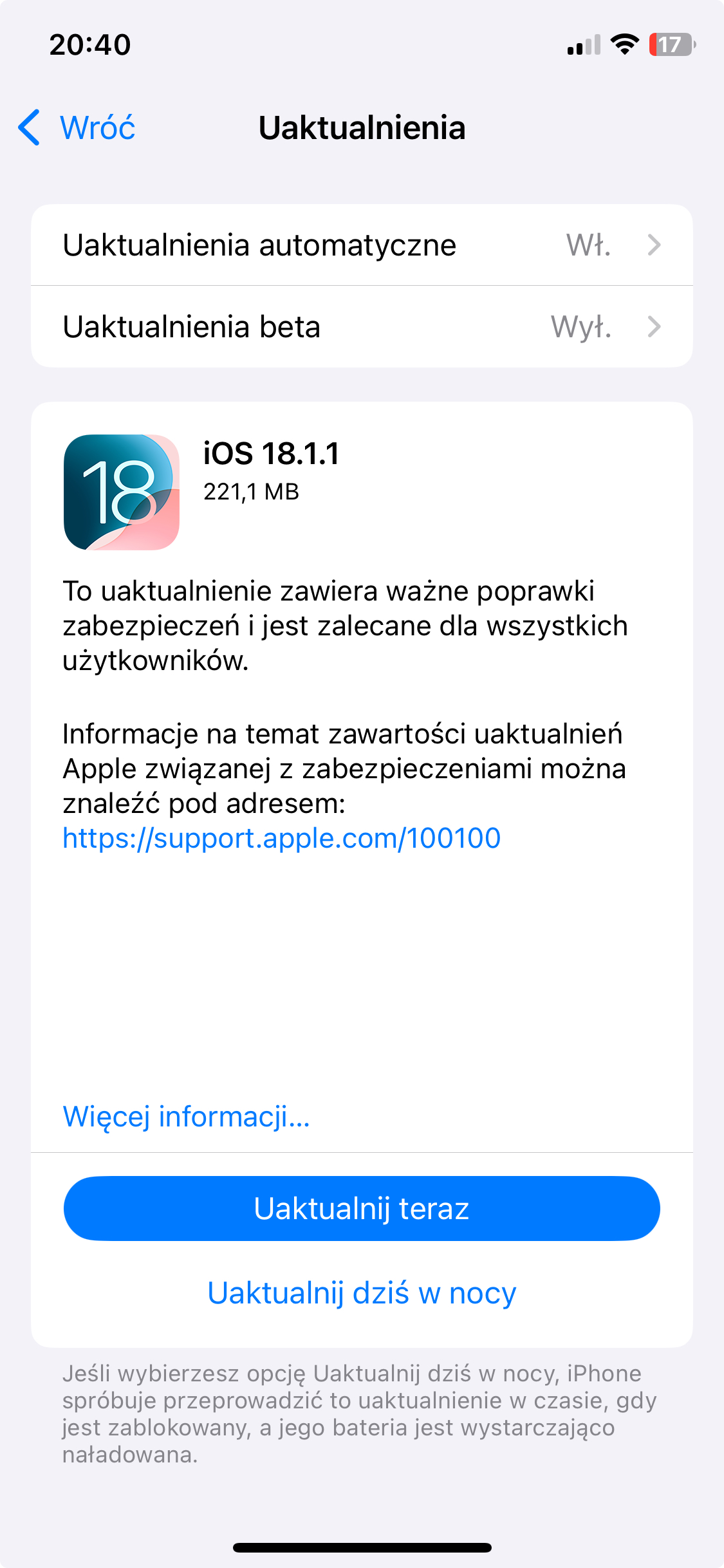 aktualizacja iOS 18.1.1 co nowego Apple iPhone